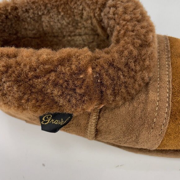 GRAVEL FOURRURES Made in Canada Brown Suede Slippers With Sheepskin Lining 7 - Picture 12 of 13